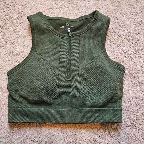 OFFLINE Seamless Zip Front Sports Bra Olive Crew Green Padded Size M - Picture 2 of 10